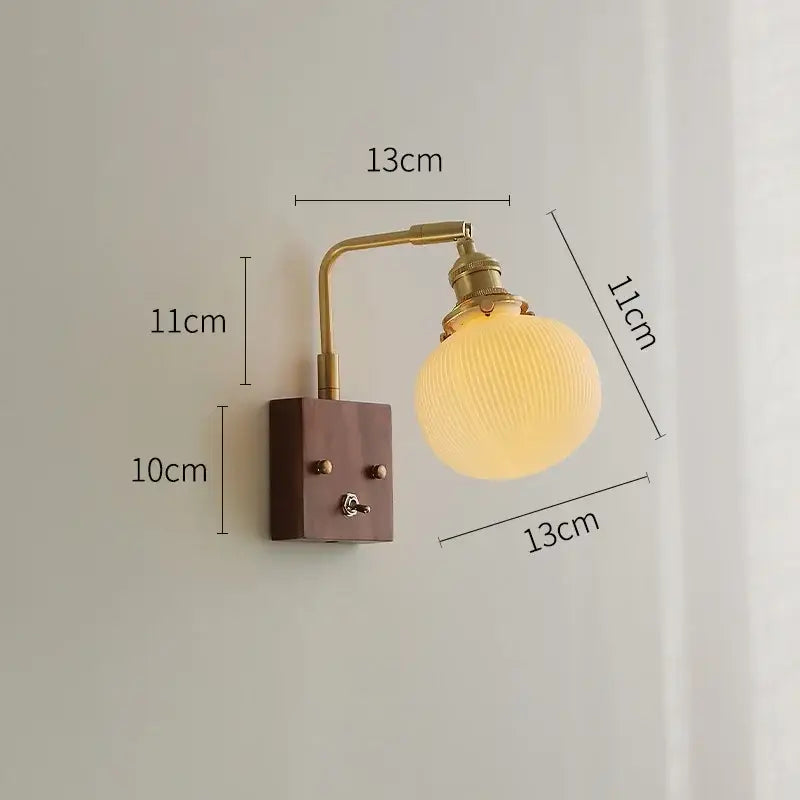 Brass ceramic ball led wall light with yellow globe for living room