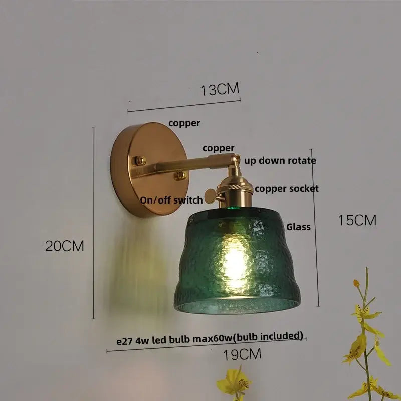 Brass clear glass led wall sconce with pull chain bedroom light