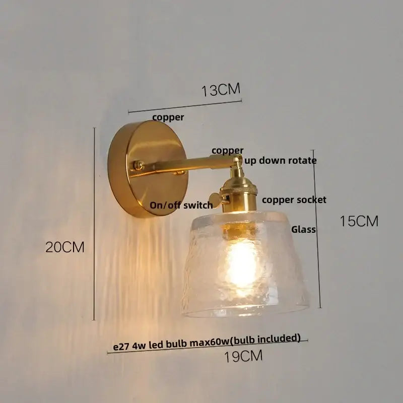 Brass clear glass led wall sconce with pull chain bedroom light