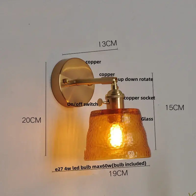 Brass clear glass led wall sconce with pull chain bedroom light