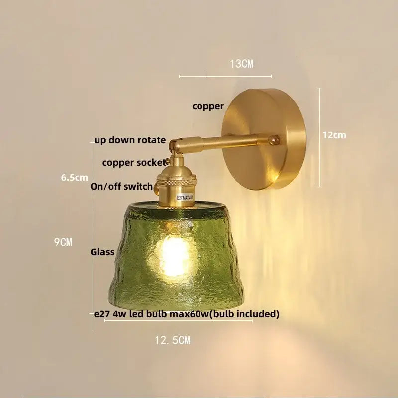 Brass clear glass led wall sconce with pull chain bedroom light