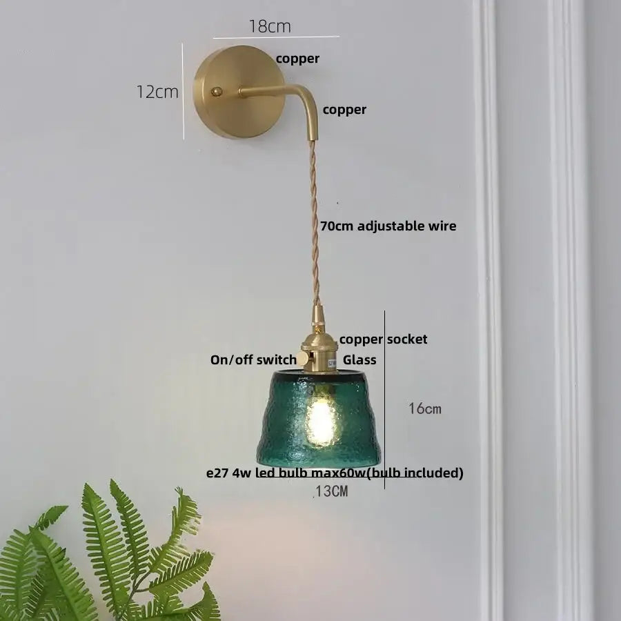 Brass clear glass led wall sconce with pull chain bedroom light