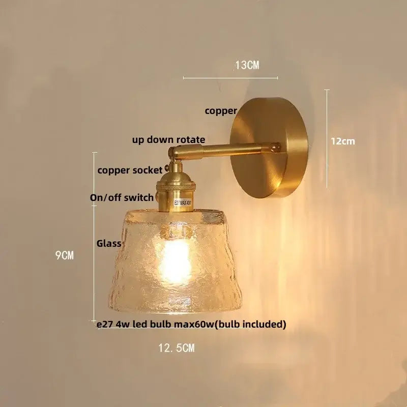 Brass clear glass led wall sconce with pull chain bedroom light