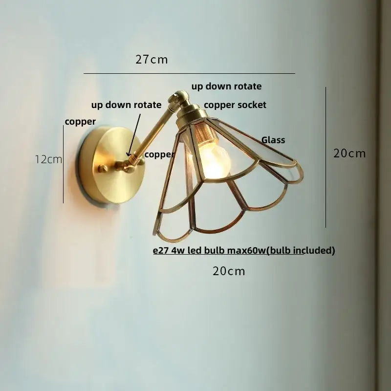 Brass brass clear glass wall lights bedroom reading lamp with pull chain