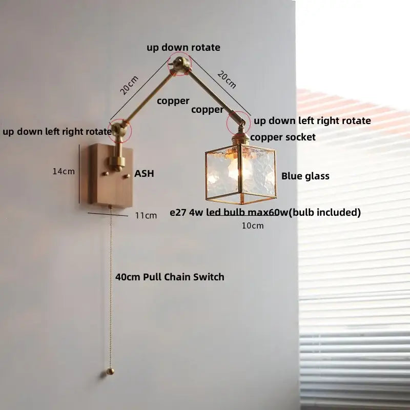 Brass decorbites ash wood blue glass wall sconce bedroom light