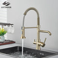 Brass dual spout water filter faucet kitchen coiled pull down spray