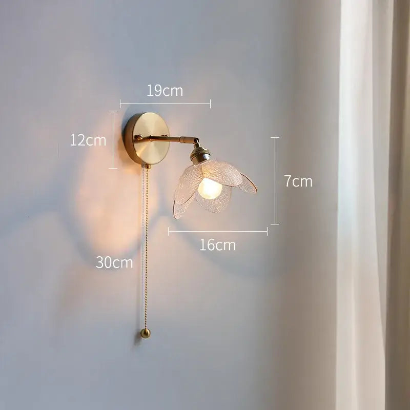 Brass flower gray glass led bathroom wall lamp