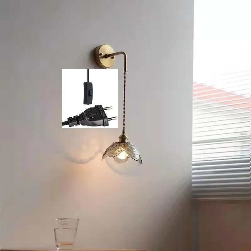 Brass flower gray glass led bathroom wall lamp