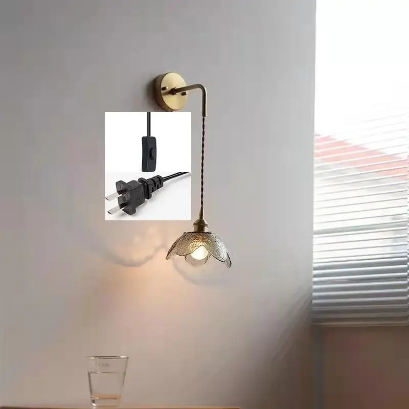Brass flower gray glass led bathroom wall lamp