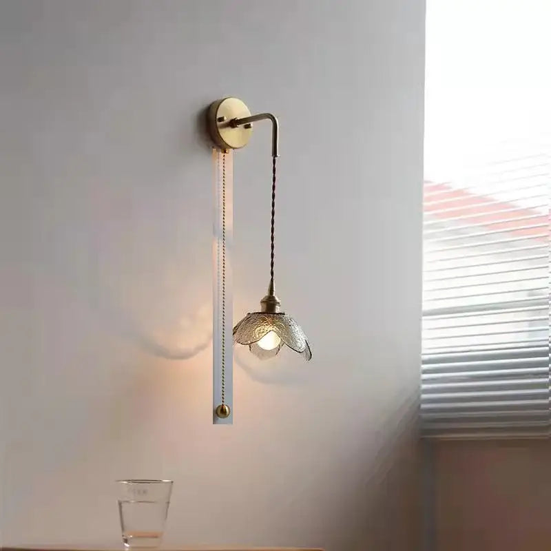 Brass flower gray glass led bathroom wall lamp