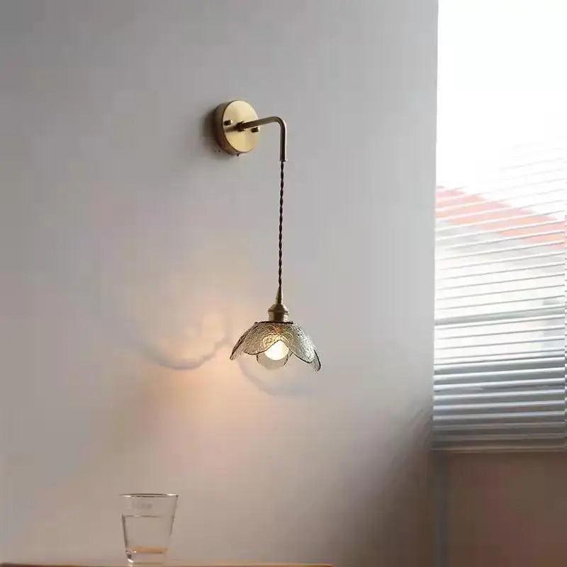 Brass flower gray glass led bathroom wall lamp