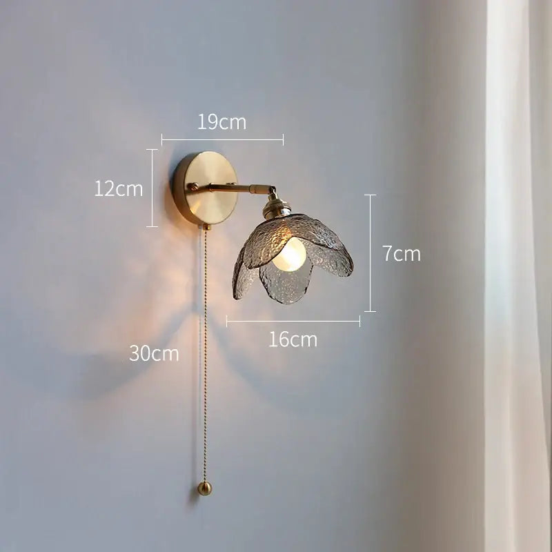 Brass flower gray glass led bathroom wall lamp