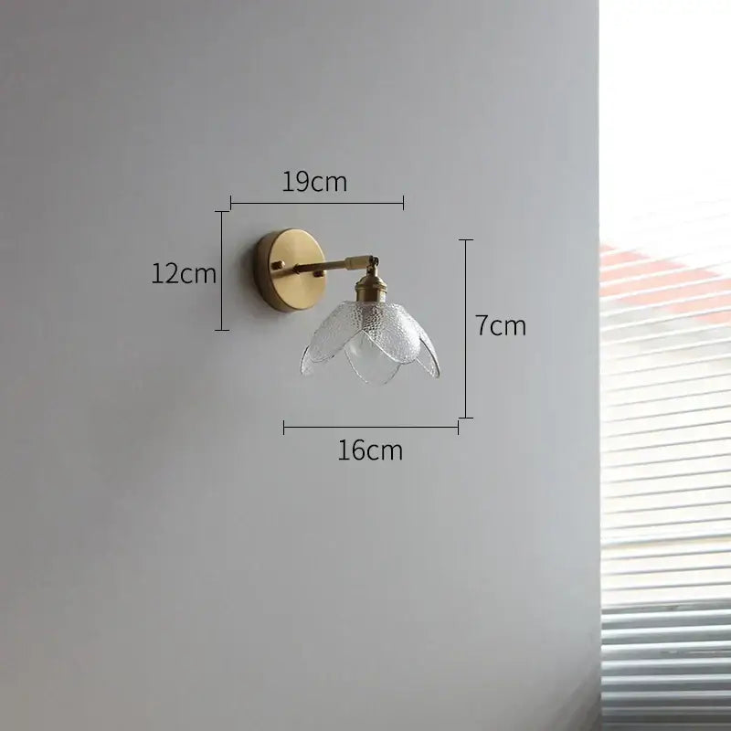 Brass flower gray glass led bathroom wall lamp