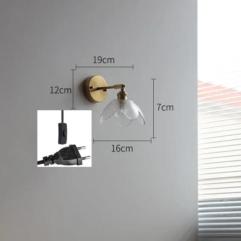 Brass flower gray glass led bathroom wall lamp