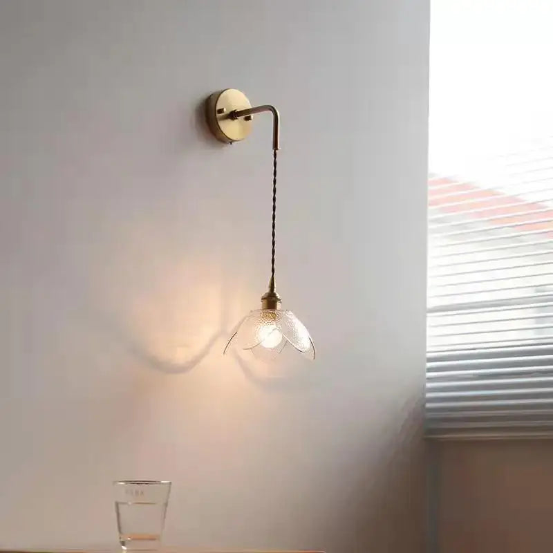 Brass flower gray glass led bathroom wall lamp
