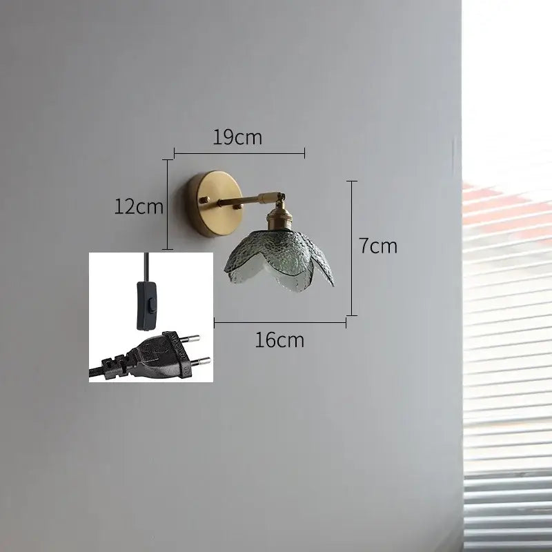 Brass flower gray glass led bathroom wall lamp