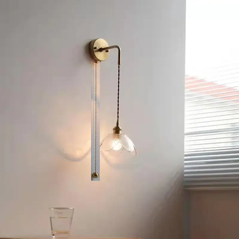 Brass flower gray glass led bathroom wall lamp