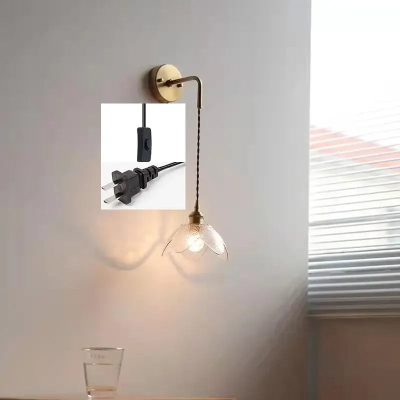 Brass flower gray glass led bathroom wall lamp