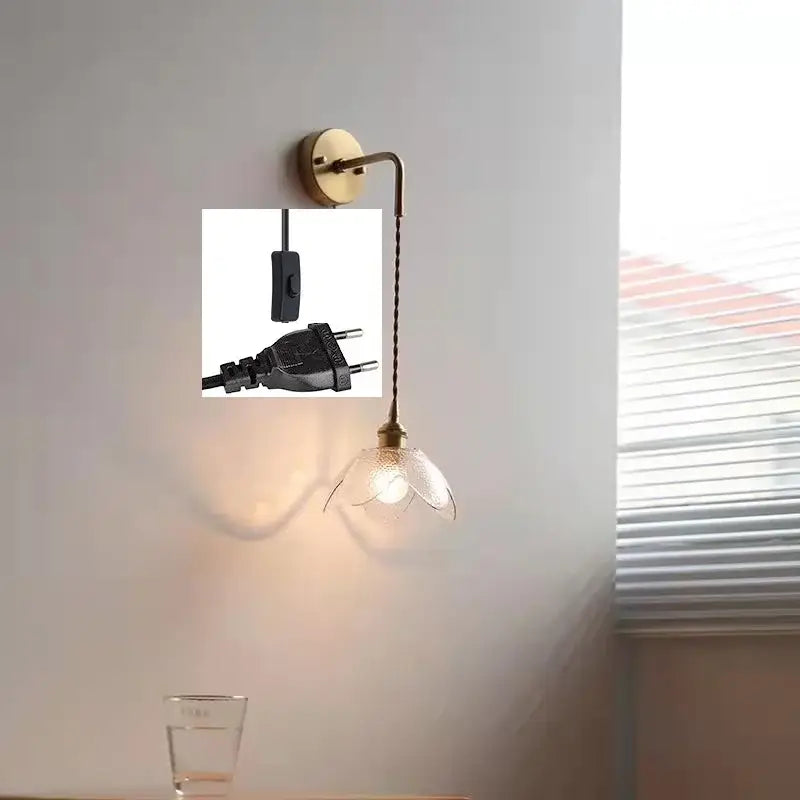 Brass flower gray glass led bathroom wall lamp