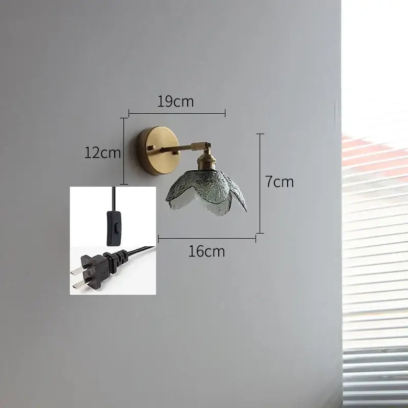 Brass flower gray glass led bathroom wall lamp