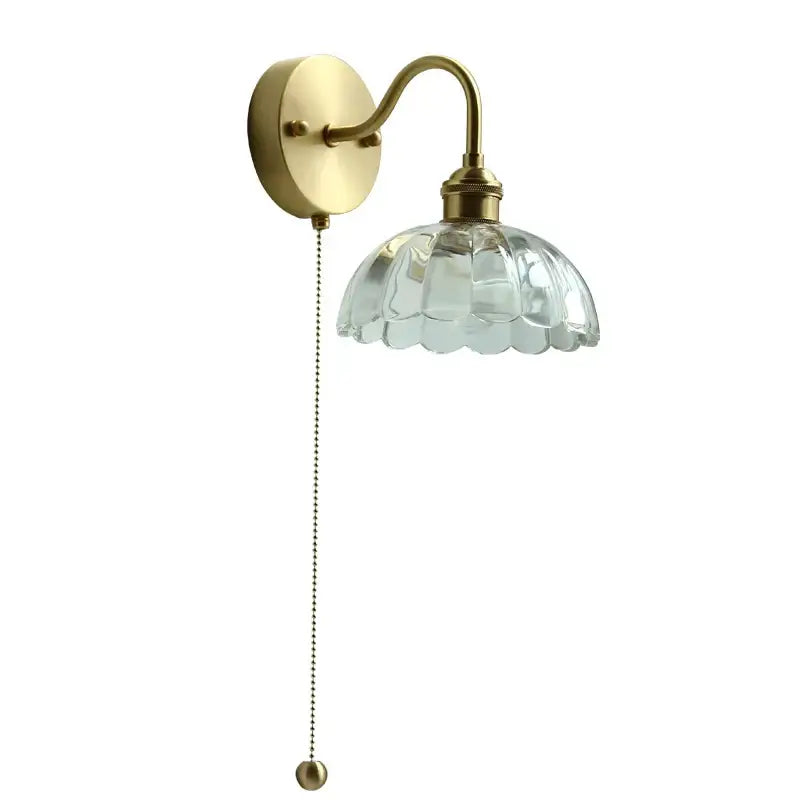 Brass glass copper led wall sconce for bedroom mirror with pull chain