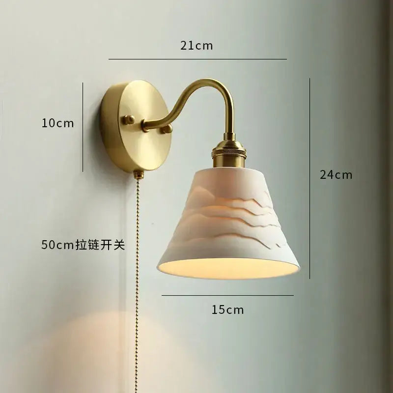 Brass glass copper led wall sconce for bedroom mirror with pull chain