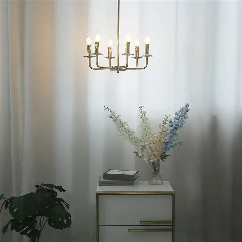 Brass iron art chandelier lights for dining room candle fixtures