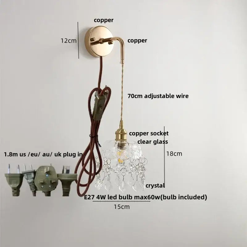 Brass petal glass decorbites adjustable led wall light bedroom