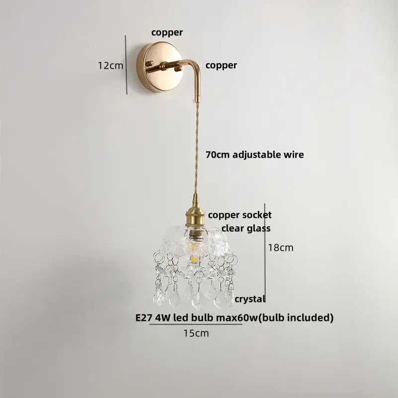 Brass petal glass decorbites adjustable led wall light bedroom