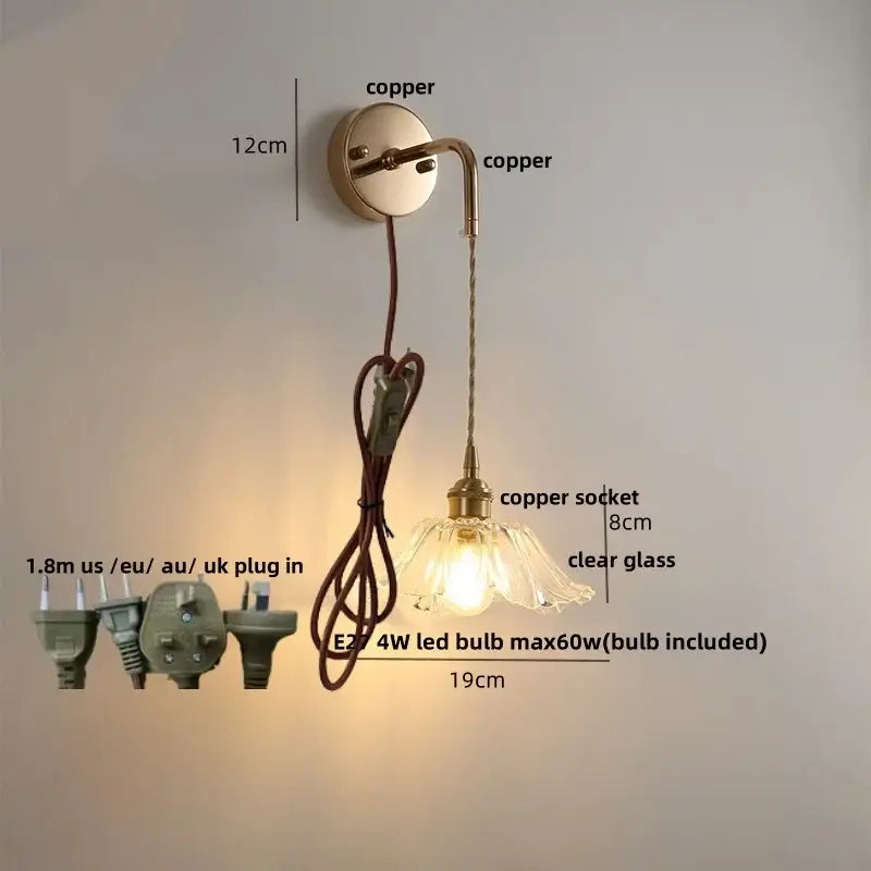 Brass petal glass decorbites adjustable led wall light bedroom