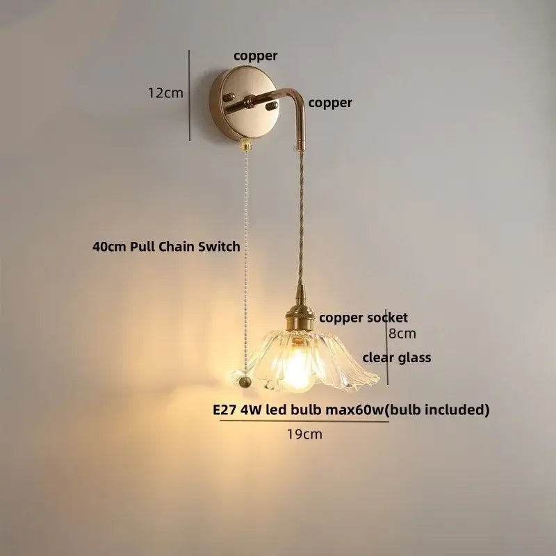 Brass petal glass decorbites adjustable led wall light bedroom