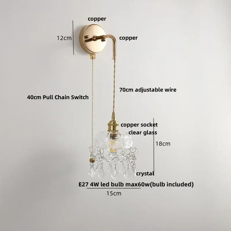 Brass petal glass decorbites adjustable led wall light bedroom