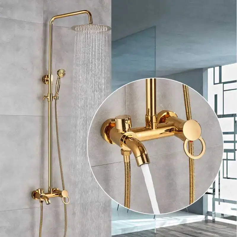Brass rainfall shower faucet with handheld spray bathroom set