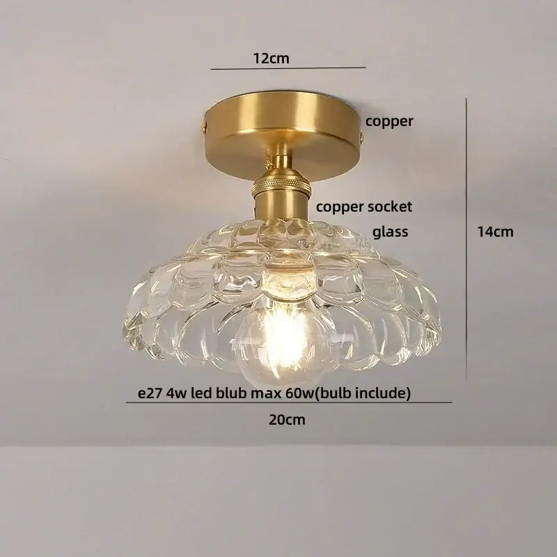 Brass red butterfly glass led ceiling light bedroom decor