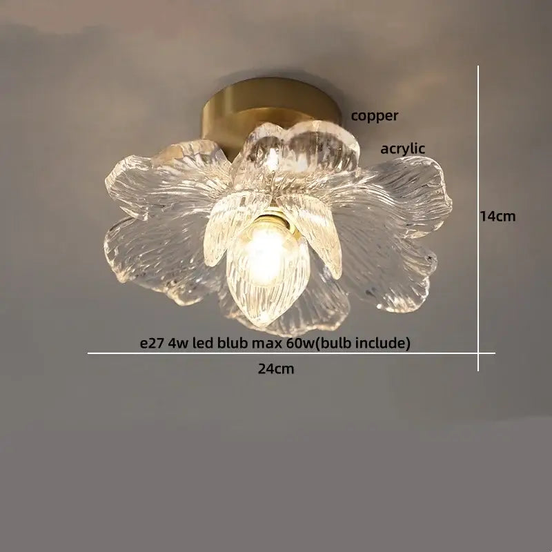 Brass red butterfly glass led ceiling light bedroom decor