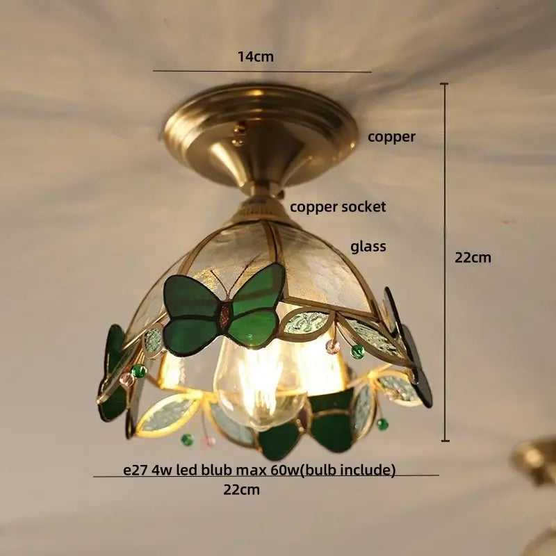 Brass red butterfly glass led ceiling light bedroom decor