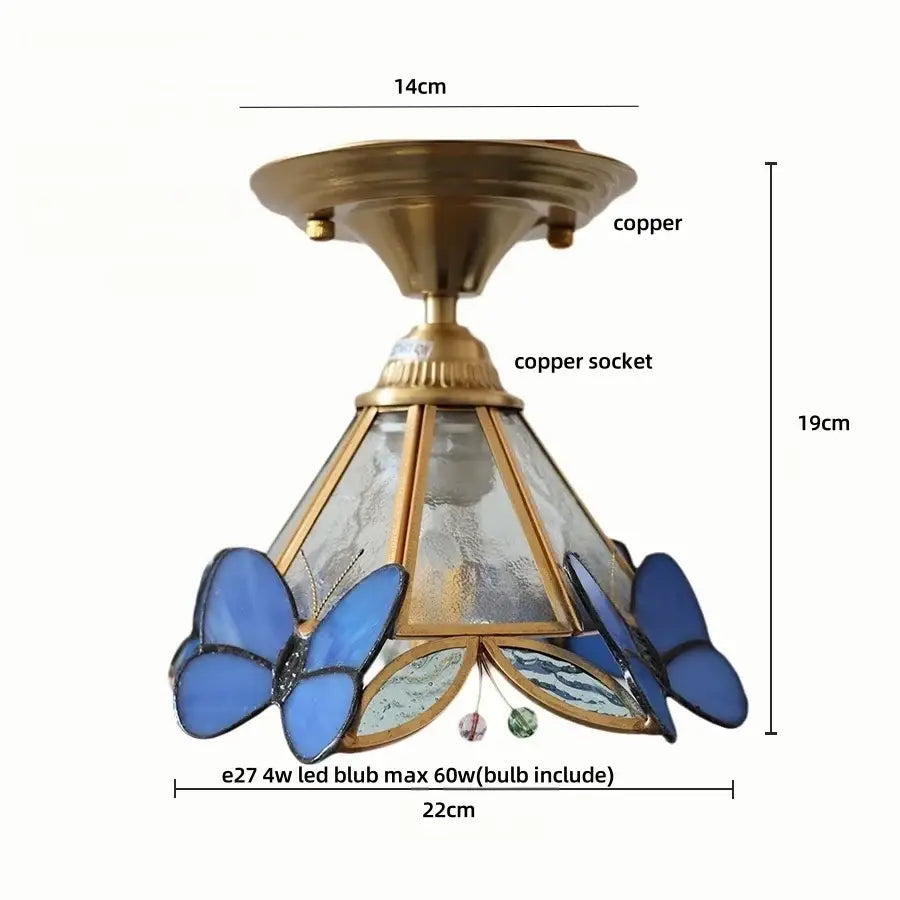 Brass red butterfly glass led ceiling light bedroom decor