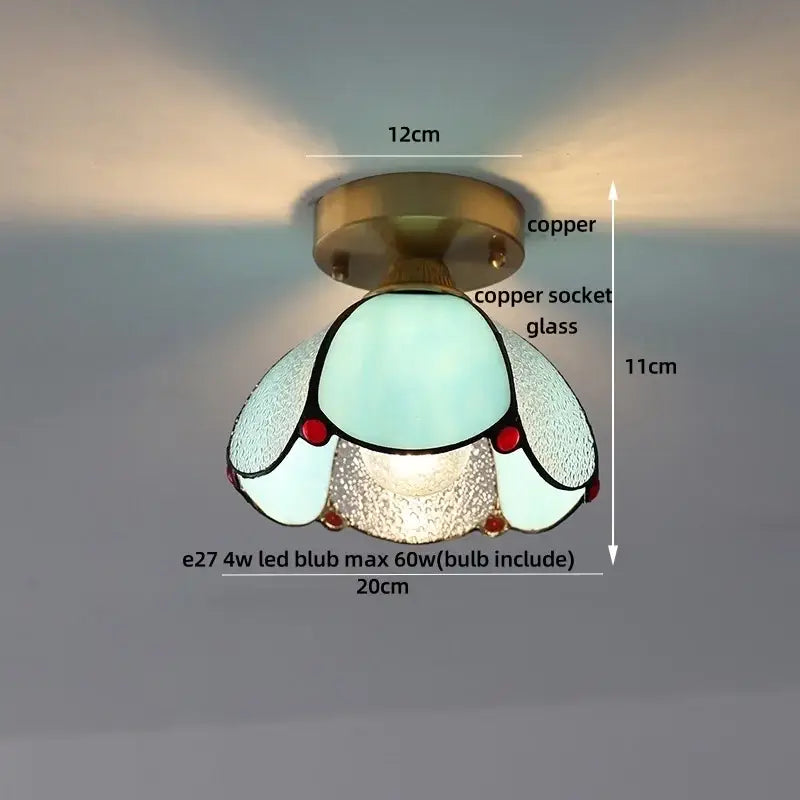 Brass red butterfly glass led ceiling light bedroom decor