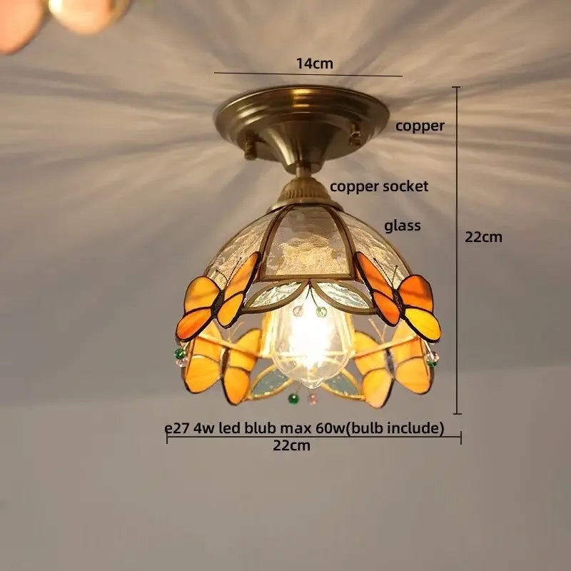 Brass red butterfly glass led ceiling light bedroom decor