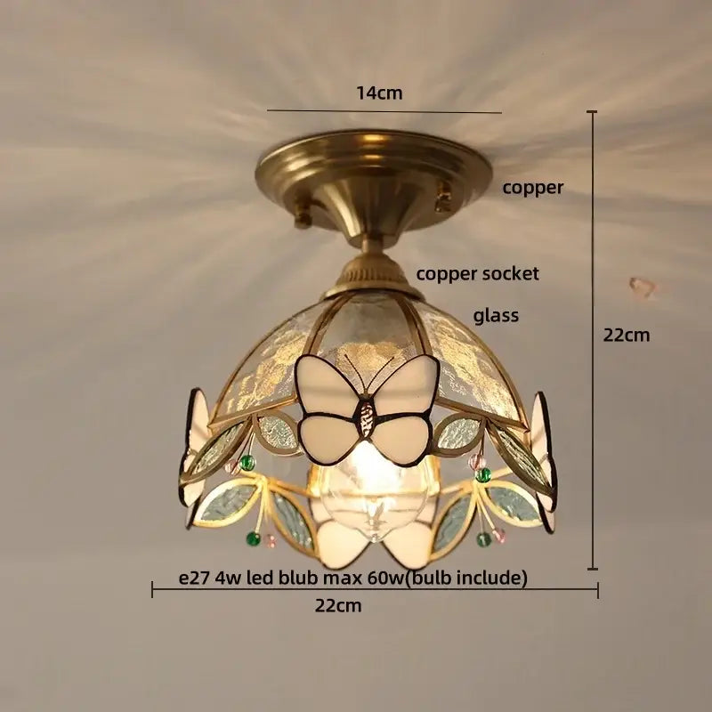 Brass red butterfly glass led ceiling light bedroom decor