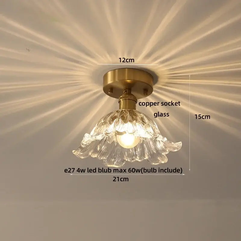 Brass red butterfly glass led ceiling light bedroom decor