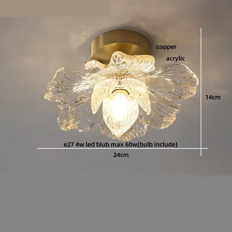 Brass red butterfly glass led ceiling light bedroom decor