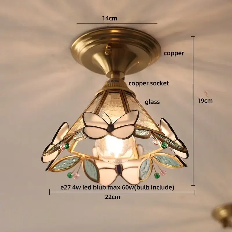 Brass red butterfly glass led ceiling light bedroom decor