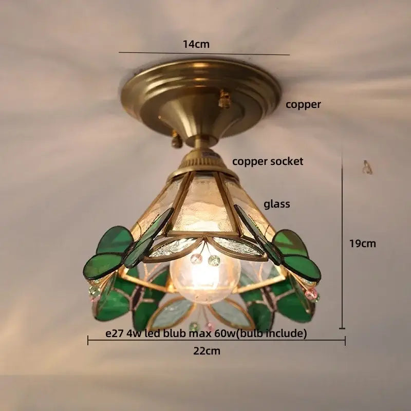 Brass red butterfly glass led ceiling light bedroom decor