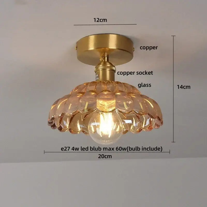 Brass red butterfly glass led ceiling light bedroom decor