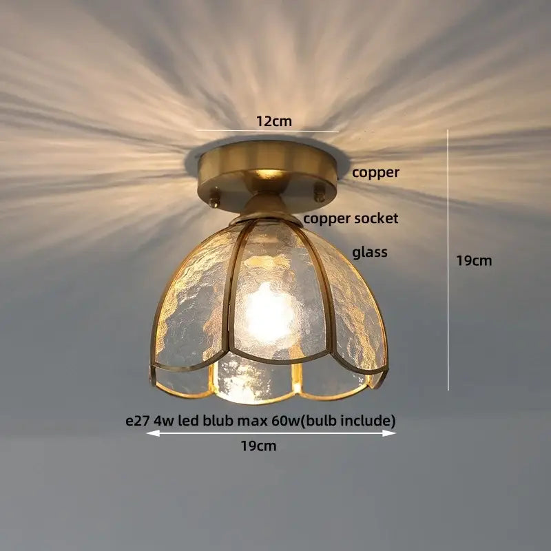 Brass red butterfly glass led ceiling light bedroom decor