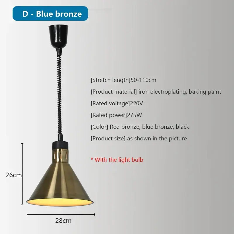 Brass retractable electric 275w food heat pendant light kitchen