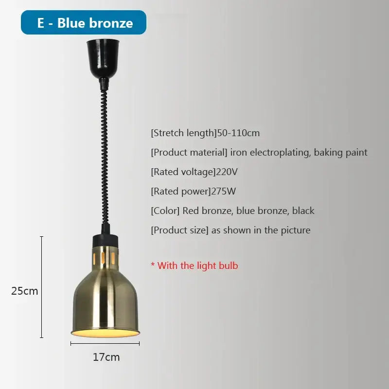 Brass retractable electric 275w food heat pendant light kitchen