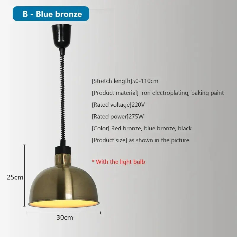 Brass retractable electric 275w food heat pendant light kitchen