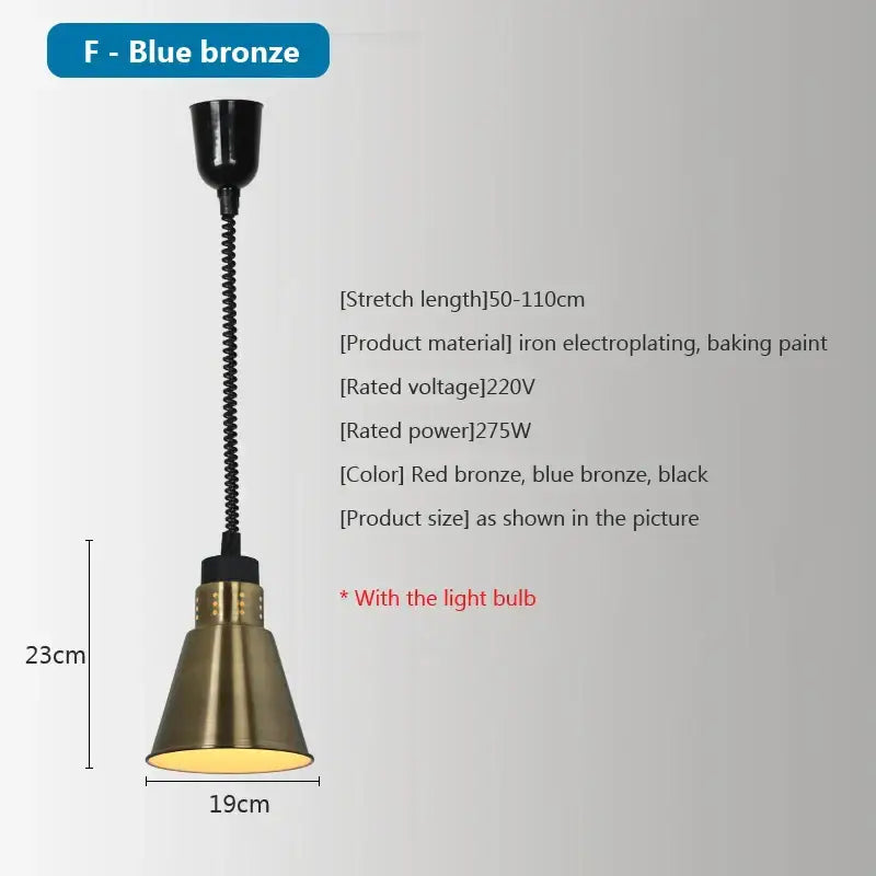 Brass retractable electric 275w food heat pendant light kitchen